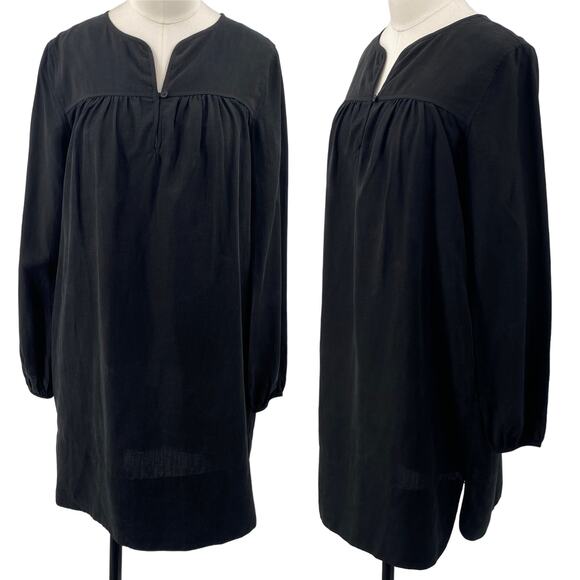 Aritzia Wilfred Linen Blend Tunic Long Sleeve Button V Neck Mini Dress Black XS - Picture 1 of 9